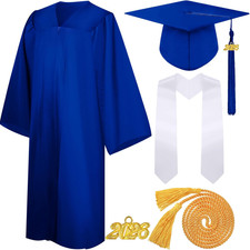 4 Pieces 2026 Unisex Graduation Matte Gown Cap Tassel Stole Set Honor Cord for G