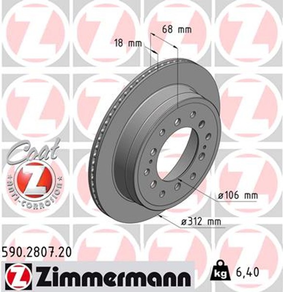 2X Bremsscheibe Coat Z Zimmermann 590.2807.20 FüR Toyota Land Cruiser 90 Prado-image