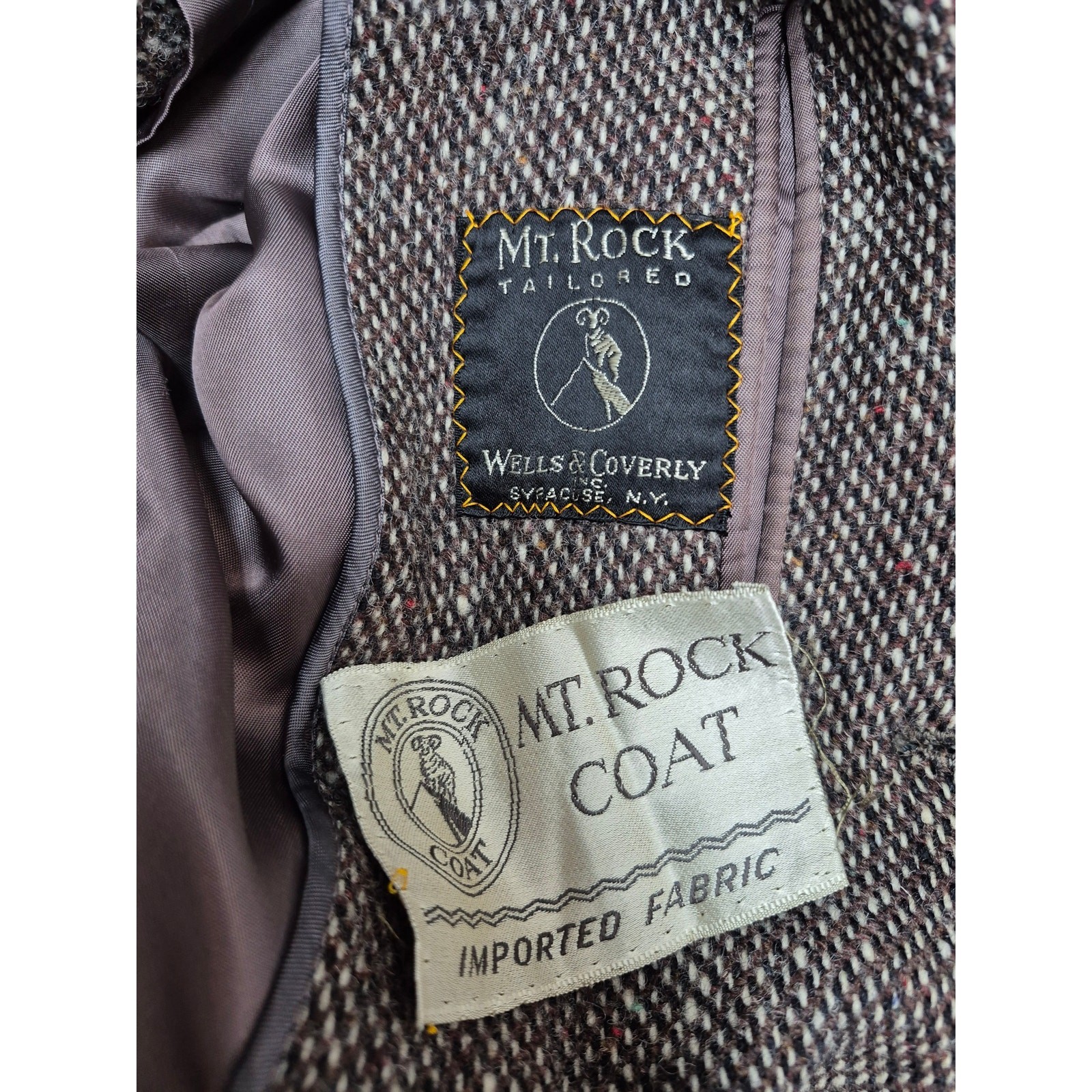 VTG 1950s Mt Rock Tweed Overcoat Brown Cream Herringbone Mod Ivy League Sz L image 4