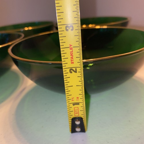 Juego de 4 cuencos de vidrio vintage Anchor Hocking verde esmeralda con adornos dorados - Imagen 6 de 8