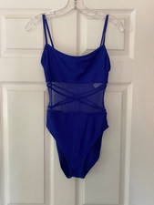 Vintage Anne Cole Blue Mesh Crossover Waist Bathing Swimsuit Sporty 90s - Sz 8