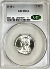 1938 S WASHINGTON QUARTER CACG MS66 BRIGHT WHITE COIN