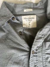 Abercrombie Fitch Men's Gray Chambray Cotton Button-Down Shirt S Pockets