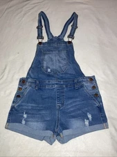 Encore Denim Overalls Distressed Cuffed Hem Adjustable Straps Size 9