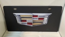 Cadillac Color Logo Carbon Black Steel Vanity License Plate Tag