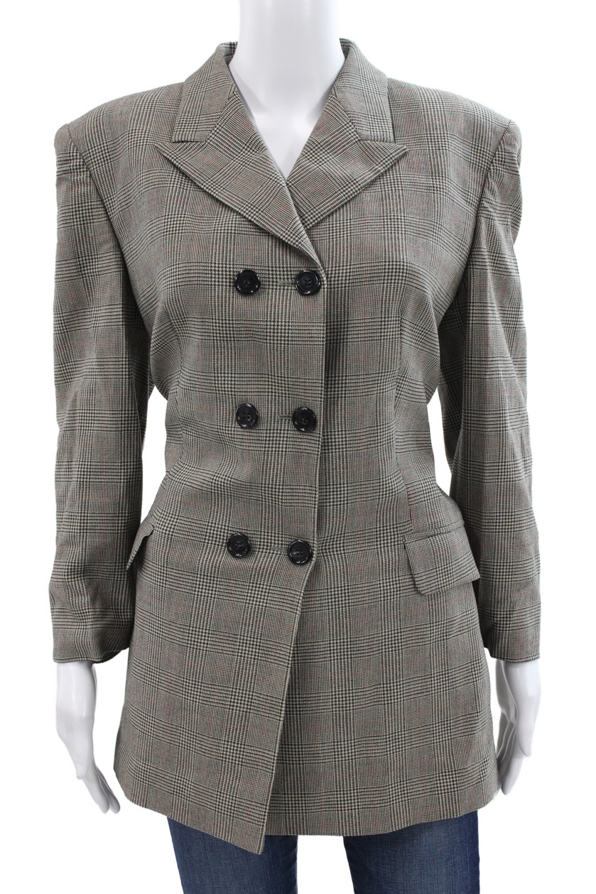 Laurel Unisex Gray Plaid Wool Blend Collared Button Blazer Long Sleeve Size 42Free Shipping in US $100+ Orders | $6.95 Orders Below