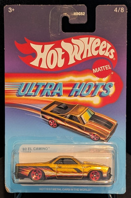 Hot Wheels  80 El Camino Ultra Hots 4/8 Gold w/ Flames Red 5-Point Rims 2021
