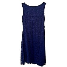 Chaps Navy Blue Lace Sleeveless Dress - Elegant Party Cocktail Size 4