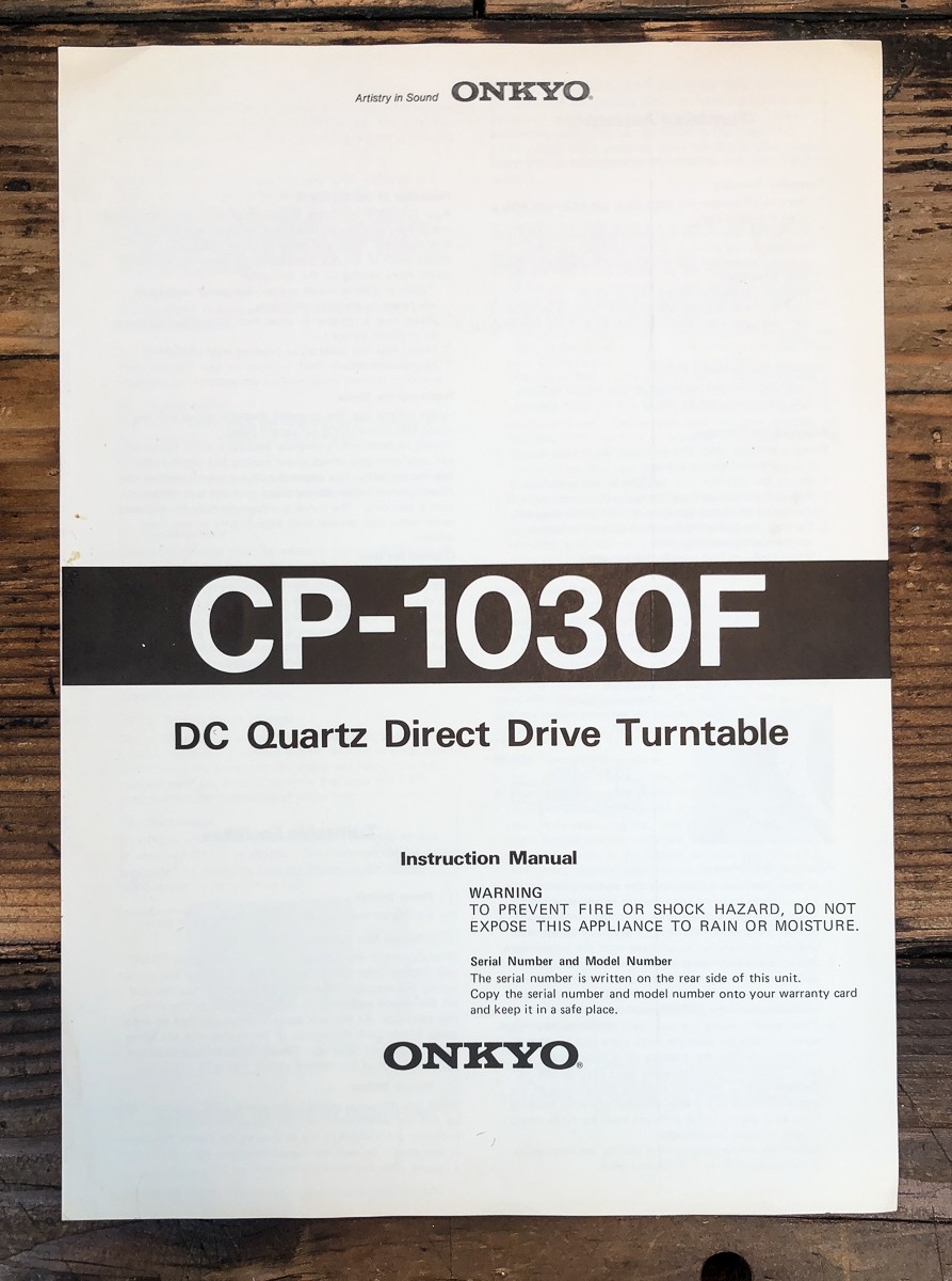 Onkyo CP-1030F Record Player / Turntable Owners / User Manual *Original*