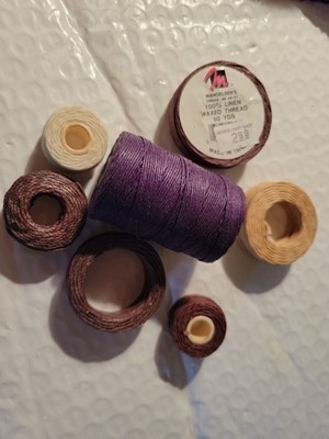 Lot Of 18/4 Waxed Linen Thread 1 Purple 6 Natural Shades Full And Partial Spools