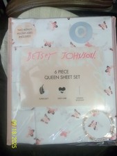 BETSEY JOHNSON PINK BUTTERFLIES ON WHITE BACKGROUND 6 PIECE QUEEN SHEET SET NIP