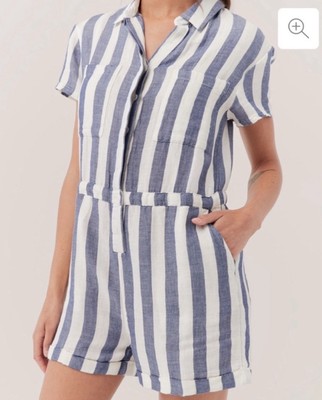*New* Pact Blue and White Striped Harbour Romper, Size Small