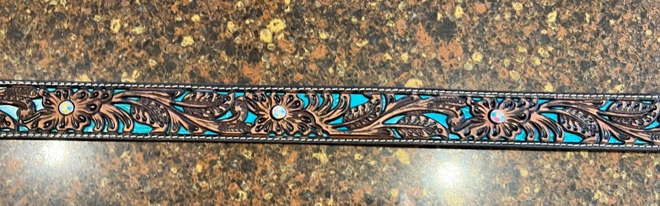 Cinturón para mujer Ariat cuero estrás marrón occidental turquesa nuevo talla mediana Foto 4 de 4