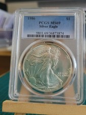 1986 1oz American Silver Eagle COIN PCGS MS69 FIRST YEAR OF ISSUE VERY RARE (3)