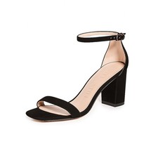 NEW Stuart Weitzman 9.5 Nudistcurve 75 Block Heel Sandal Black Suede Leather