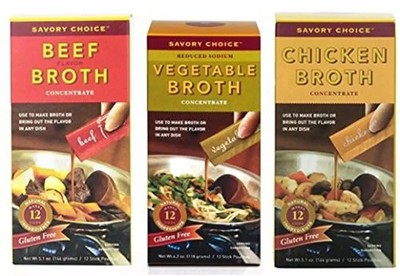 Savory Choice Variety Pack Chicken, Vegetable, & Beef Broth 5.1 Oz (1 of each)