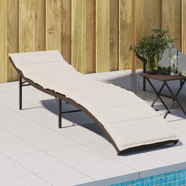 Sonnenliege Mit Kissen Polyrattan Braun 55X199X50 Cm Gartenliege-image