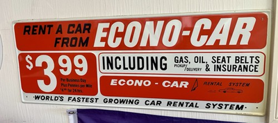 #ad Vintage Original 1960’s Econo Car Metal Sign Gas Oil In Remarkable Condition $579.00
