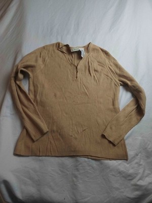 White Stag Henley Top Womens 12/14 Tan Ribbed Long Sleeve Vneck Casual Minimal