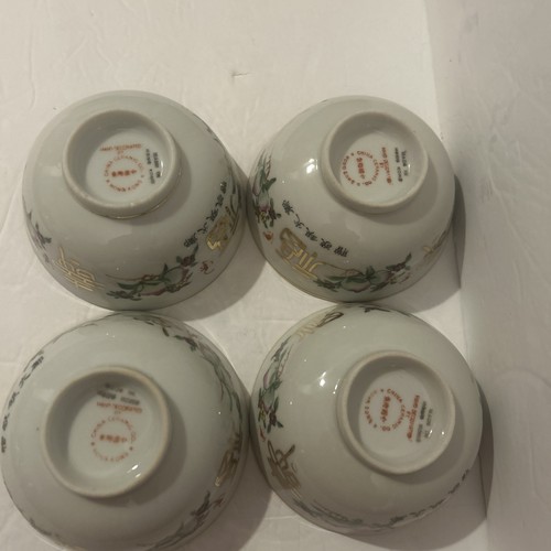 Tazones de arroz de porcelana de melocotones pintados a mano de colección difíciles de encontrar Hong Kong RD y LK PL - Imagen 17 de 24