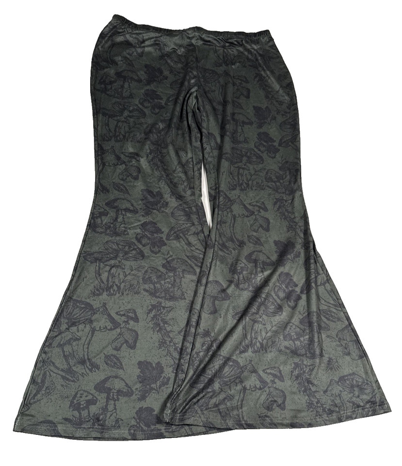 Romwe Pants Size 2XL Dark Green Mushroom Cottagecore Flare Leg Trousers New