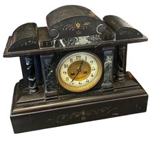 Antique Slate & Marble Mantle Clock By Rowell Oxford. Medaille D’Argent.17Kg