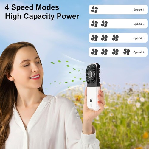 Mini Neck Desk Fan USB Rechargeable Power Bank Folding Handheld Portable - Picture 12 of 12