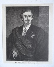 Graf Schack. Portrait, after a painting by F. Lenbach, wood engraving around 1885