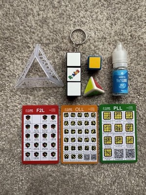 Speed cuber Lot! 1x1x1, Gan Lube, Algorithms, Keychain, and cube stand