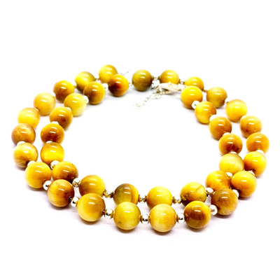 Golden Yellow Tiger s Eye 8mm Round Necklace | Natural Tiger s Eye Gemstone Bead