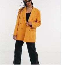 ASOS DESIGN Double Breasted Blazer Orange Linen Blend Oversized Women Sz 2