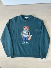 Maison Kitsune Mens Dressed Fox Intarsia Sweater, Green, Size Large L