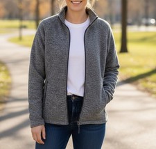Eddie Bauer Women s L Full Zip Fleece Jacket Gray Heather Soft Plush Zip Pockets