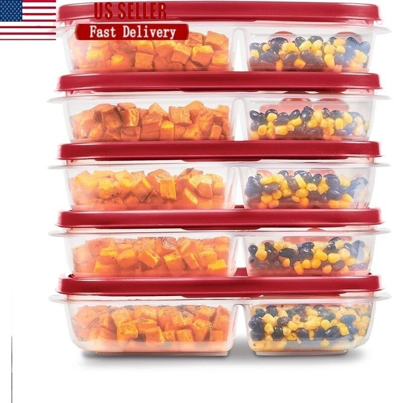 Meal Prep Containers 3 Compartment BPA Free Stackable EasyFindLids 5 Pack New