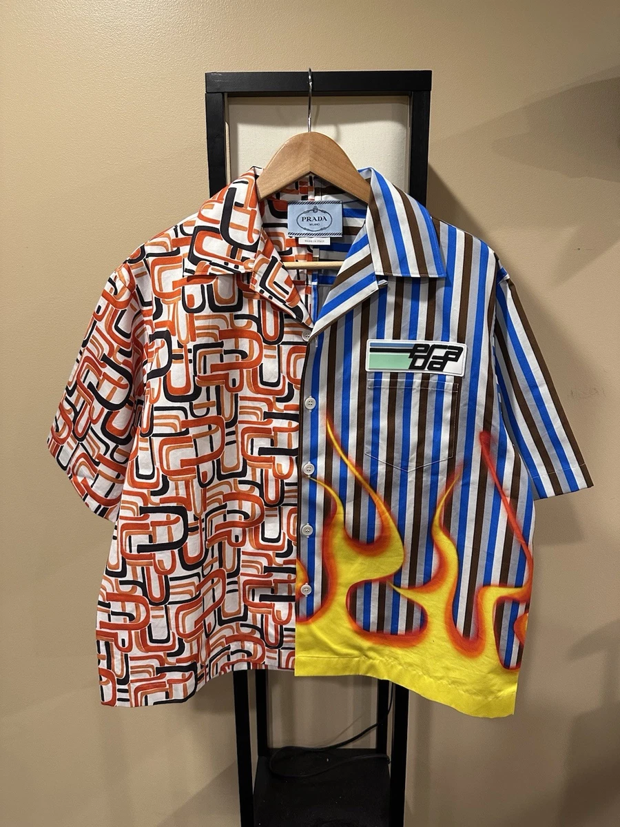 PRADA Short Sleeve Striped Casual Button-Down Shirts for Men for