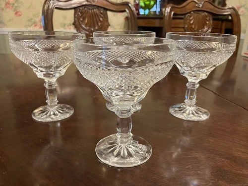 4 Vintage Anchor Hocking Wexford Cut Glass Champagne/Wine Tall Sherbet