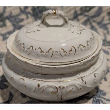 Vintage Ceramic Covered Dish Small Bowl Gold Floral Detail Decor Tableware