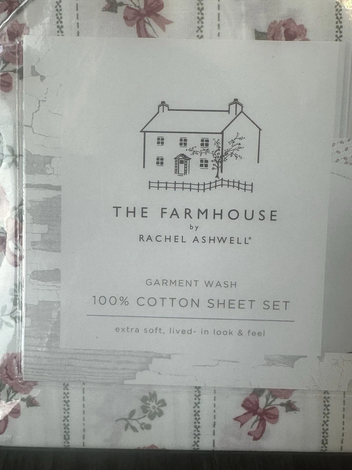 The Farmhouse Rachel Ashwell Pink Rose Cotton Sheet Set Size Queen - Image 2 of 4
