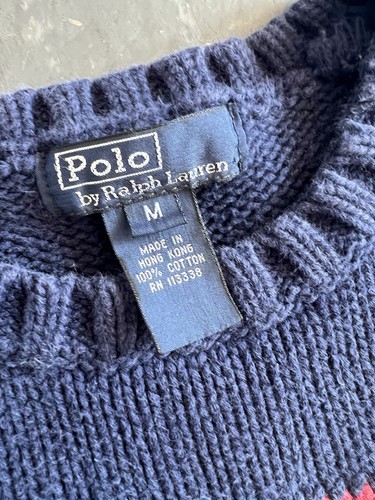 Vintage Polo Ralph Lauren American Flag Knit Sweater Navy Cotton YOUTH Medium - Picture 4 of 4