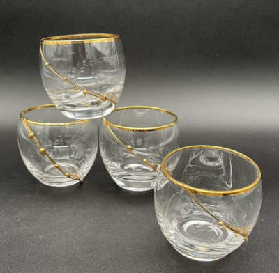 Vintage Gold Edge Swirl & Dot Rolly Polly Glasses Set Of 4 Very Good Condition