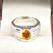 Citrine Oval Cut Gemstone With 925 Sterling Silver Ring For Men's #A969