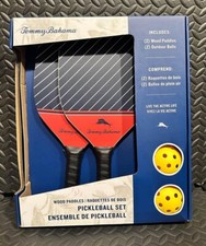 Tommy Bahama Pickleball Set 2 Wood Paddles 2 Game Balls NIB RARE
