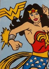Wonder Woman ACEO ORIGINAL ATC HAND PAINTED ACRYLIC SIGNED