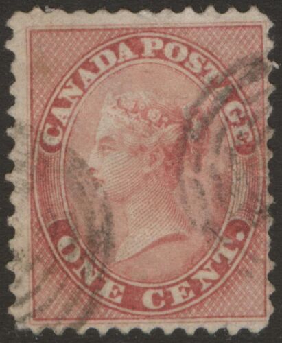 CANADA 14 1859 1c ROSE QUEEN VICTORIA ABNC-NY FIRST CENTS ISSUE USED CV$80
