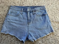 WOMENS WILD FABLE HIGH RISE BLUE JEAN SHORTS SIZE 8 STONE WASH FRAYED