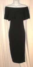 ASOS black off the shoulder size 4 midi bodycon dress ruffle stretch knit