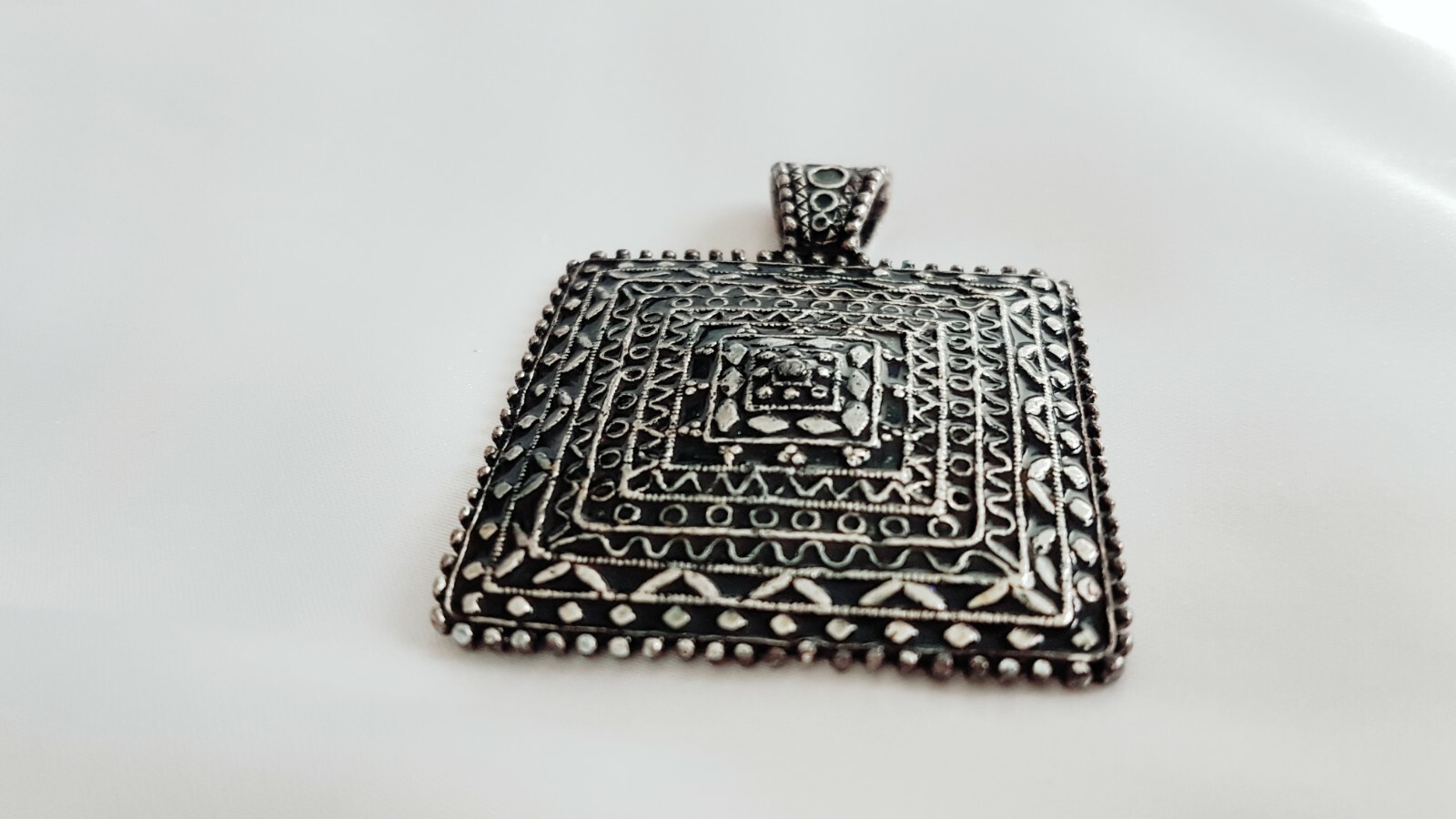 Pendant ~ Square ~ Aztec Pattern ~ Antiqued Silve… - image 3