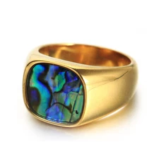 18K Gold Unique Natural Abalone Shell Ring Stainless Steel Fsahion Wedding Ring