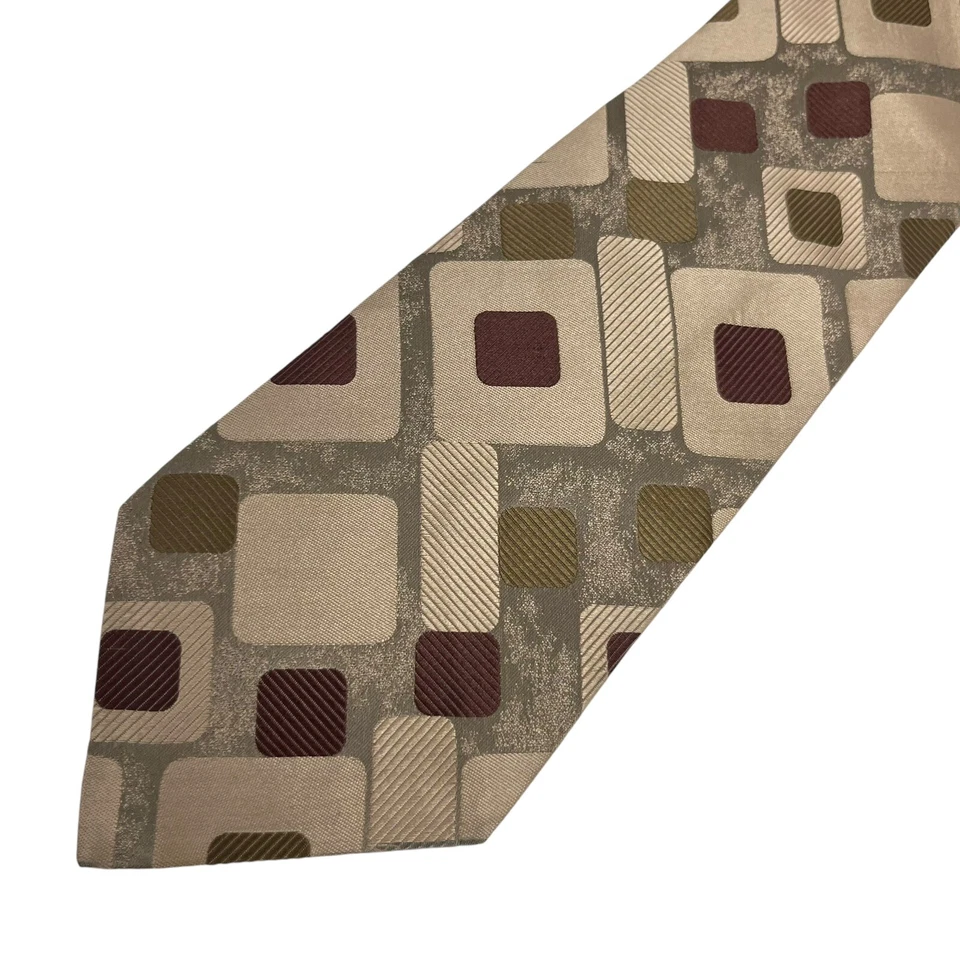 Gravata Vitaliano Pancaldi masculina geométrica bege/dourado/marrom seda 3 5/8" x 58" guc - Imagem 4 de 4