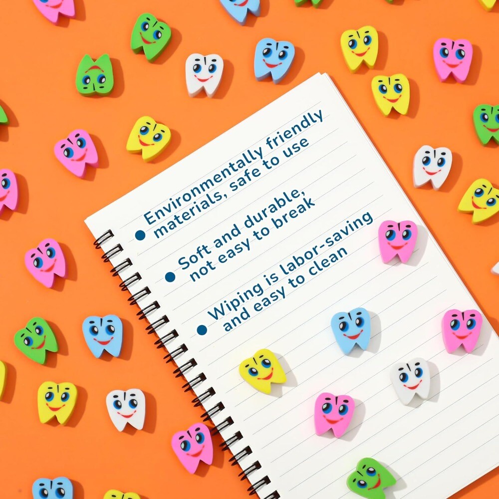 300PCS Tpr Mini Cute Pencil Erasers Funny Shaped Tooth Erasers Office